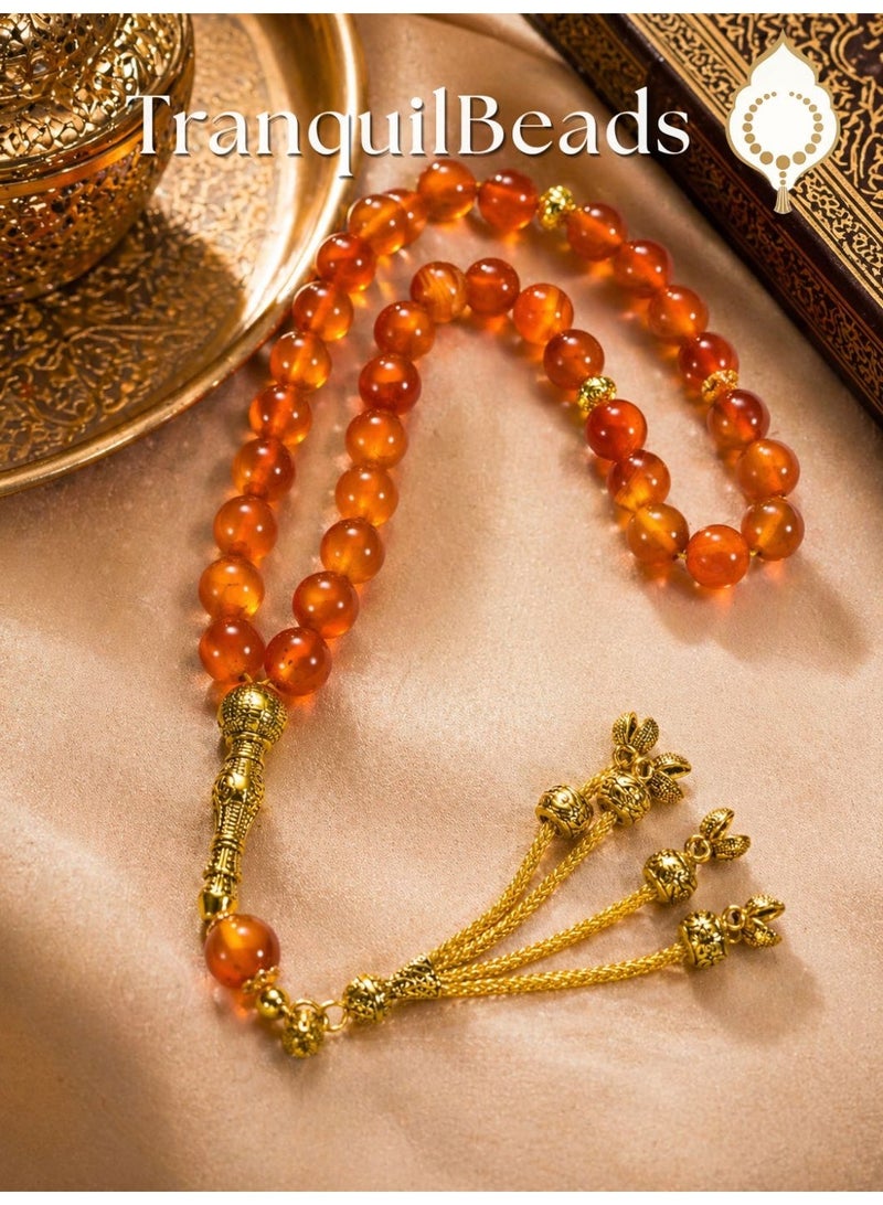 TranquilBeads Natural Agate Tasbih 33 Beads | Genuine Stone Prayer Beads | Islamic Tasbih with Elegant Gift Box | Ramadan & Eid Gift for Men - Image 1