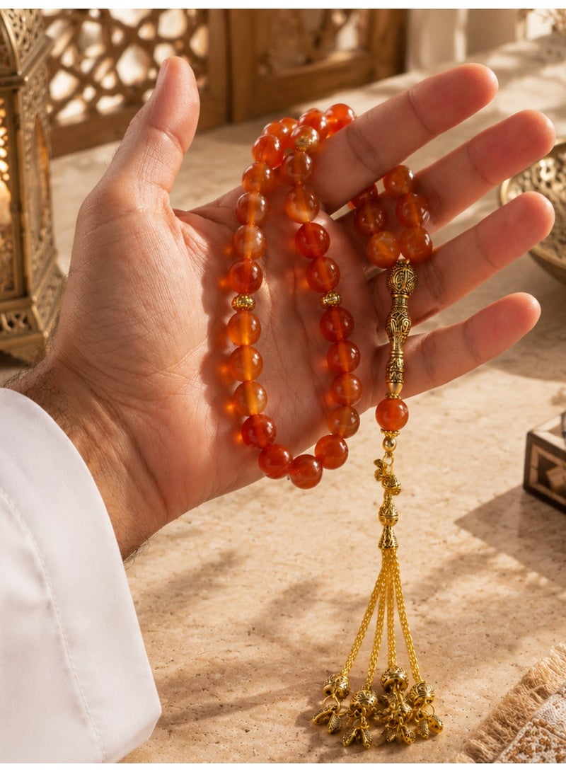 خرز الهدوء سبحة عقيق طبيعي 33 خرزة | سبحة حجرية أصلية | سبحة إسلامية مع علبة هدايا أنيقة | هدية رمضان والعيد للرجال - Image 3