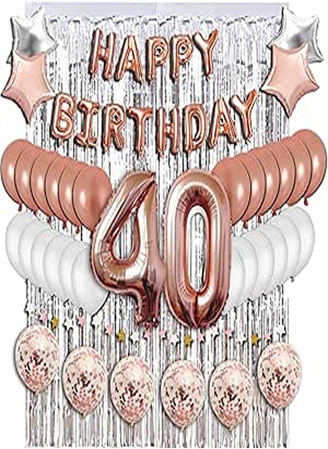 Generic 40th Birthday Decorations Party Supplies Sweet 40 Birthday balloons| Rose gold Confetti Balloons| Metallic silver curtain for Photo booth and props| Sweet Sixteen Decorations|happy birthday 