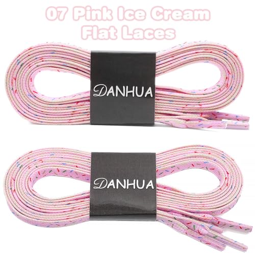DANHUA Colored Printed Flat Shoelaces: 2 Pair Pink Ice Cream Patterned Shoe Laces for Sneakers 63 inch - Image 2
