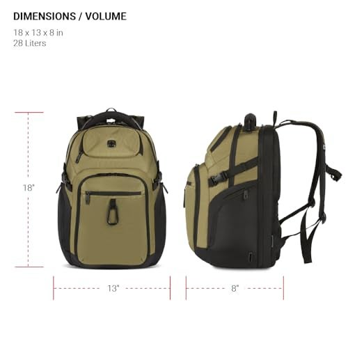 SWISSGEAR حقيبة ظهر لابتوب SwissGear Endure ScanSmart – حقيبة تقنية معتمدة من TSA – تناسب معظم أجهزة اللابتوب بحجم 17 بوصة – تحتوي على جيوب تنظيم متعددة – زيتوني - Image 5