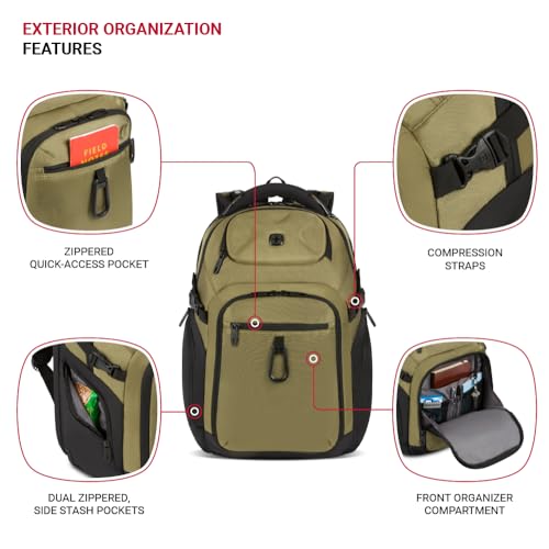 SWISSGEAR حقيبة ظهر لابتوب SwissGear Endure ScanSmart – حقيبة تقنية معتمدة من TSA – تناسب معظم أجهزة اللابتوب بحجم 17 بوصة – تحتوي على جيوب تنظيم متعددة – زيتوني - Image 3