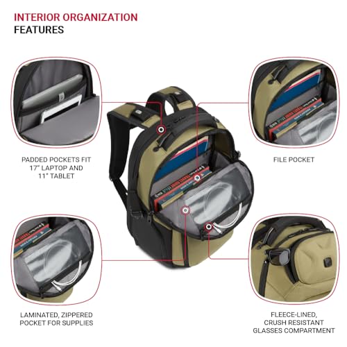SWISSGEAR حقيبة ظهر لابتوب SwissGear Endure ScanSmart – حقيبة تقنية معتمدة من TSA – تناسب معظم أجهزة اللابتوب بحجم 17 بوصة – تحتوي على جيوب تنظيم متعددة – زيتوني - Image 4