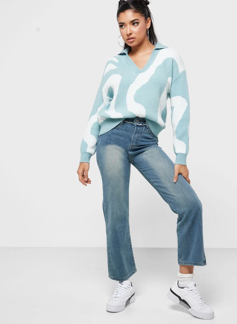 Ginger Swirl Intarsia Sweater With Collar