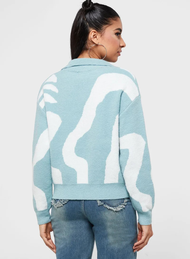 Ginger Swirl Intarsia Sweater With Collar
