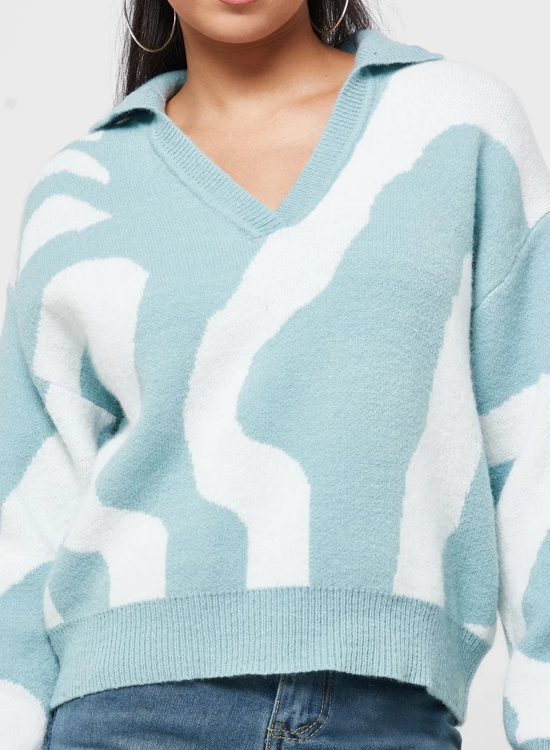 Ginger Swirl Intarsia Sweater With Collar