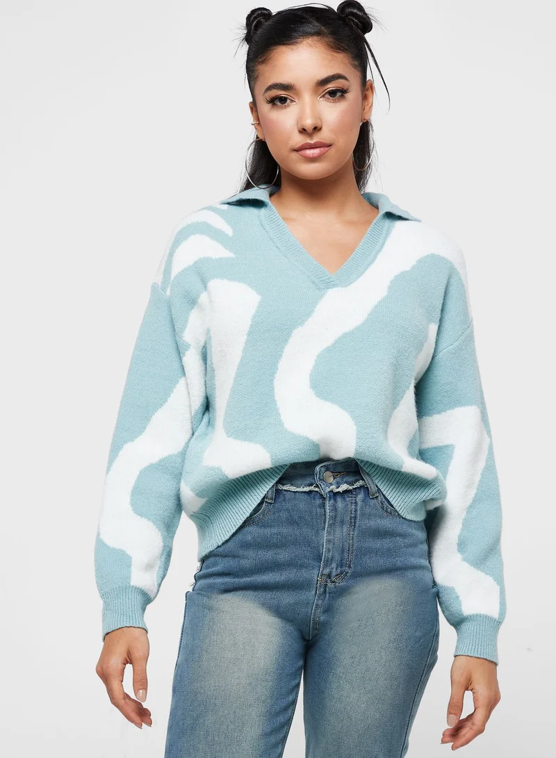 Ginger Swirl Intarsia Sweater With Collar