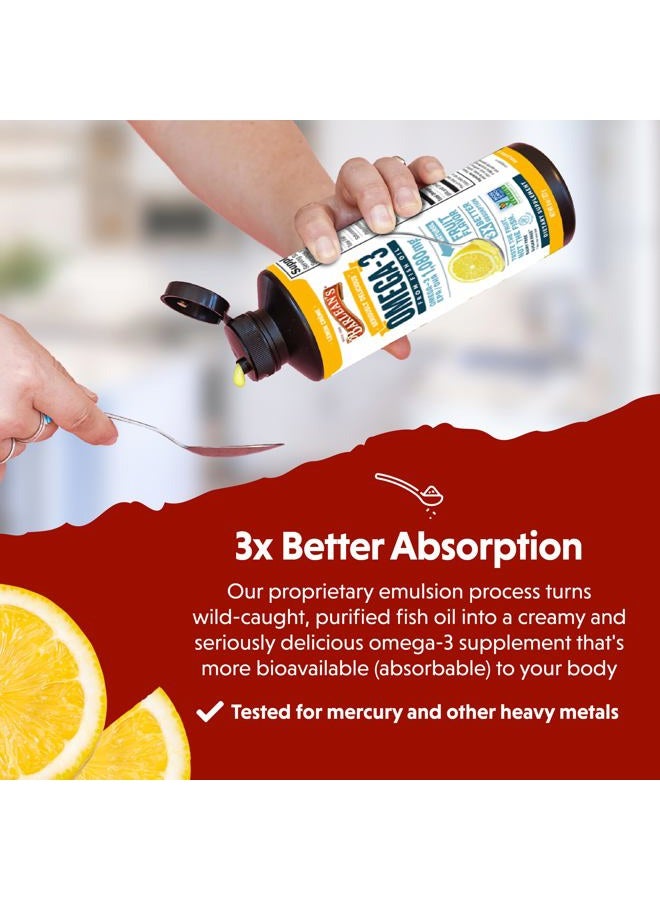 BARLEAN'S Lemon Crème Omega 3 Fish Oil Liquid Supplement, 1080mg of Omega 3 EPA & DHA Fatty Acid, Smoothie Flavored & Burpless for Brain, Joint, & Heart Health, 8 oz - Image 4