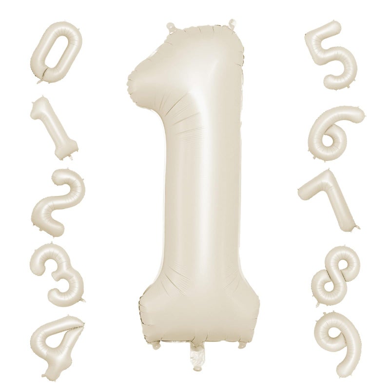 Biapian 40 Inch Cream Number 1 Balloon Beige Large 1st Birthday Balloons Digital 1 Cream White Giant 1 Foil Balloon Helium for 1st Birthday Decorations First Year Boys Girls Baby Shower Party Supplies - Image 2