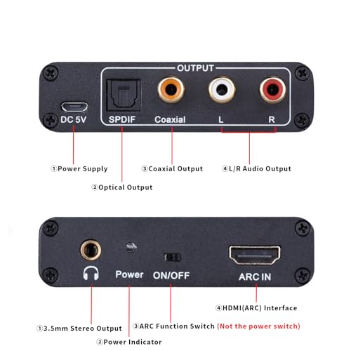 AMANKA HDMI ARC Adapter 192KHz Audio Extractor With Digital Optical TOSLINK SPDIF Coaxial, ARC to RCA Audio Converter Analog 3.5mm L/R Stereo, Audio Splitter for HDTV Soundbar Amplifier - Image 5