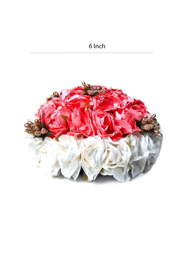 Rapidsflow® New Artificial flower Full Juda Bun Hair Flower Gajra for Wedding and Parties Use for Women in Pink & White Color Pack of 1 - Image 4