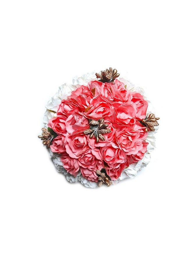 Rapidsflow® New Artificial flower Full Juda Bun Hair Flower Gajra for Wedding and Parties Use for Women in Pink & White Color Pack of 1 - Image 1