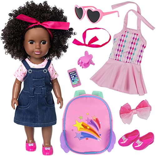 Ecore Fun Black Doll 14.5 Inch Baby Girl Doll and Clothes Set African Washable Realistic Silicone Girl Dolls -Best Gift for Girls… - Image 1