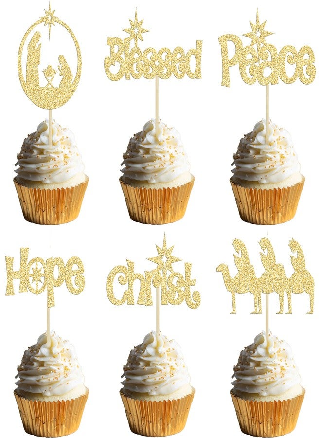 Ephlyn 24pcs Jesus Christmas Cupcake Toppers - Peace Hope Christ Blessed Cupcake Picks - Gold Christmas Cake Decorations - Image 1