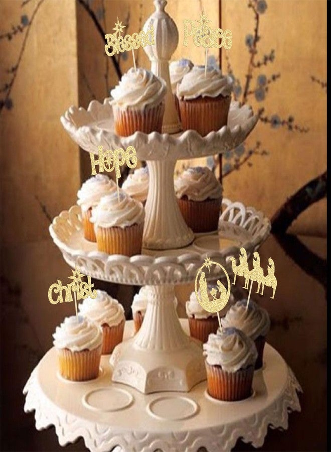 Ephlyn 24pcs Jesus Christmas Cupcake Toppers - Peace Hope Christ Blessed Cupcake Picks - Gold Christmas Cake Decorations - Image 5