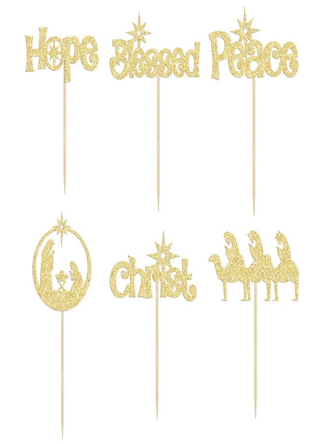 Ephlyn 24pcs Jesus Christmas Cupcake Toppers - Peace Hope Christ Blessed Cupcake Picks - Gold Christmas Cake Decorations - Image 3