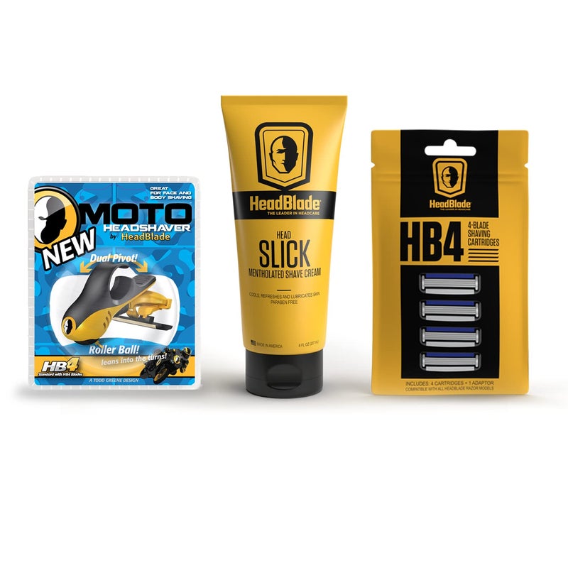HeadBlade Moto Men's Head Shaving Starter Kit with HeadSlick Shaving Cream, Shaving Razor, Blade Refills (8 ounce HeadSlick) - Image 2