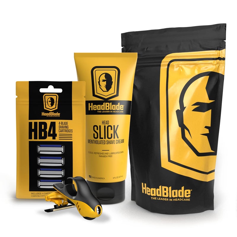 HeadBlade Moto Men's Head Shaving Starter Kit with HeadSlick Shaving Cream, Shaving Razor, Blade Refills (8 ounce HeadSlick) - Image 1