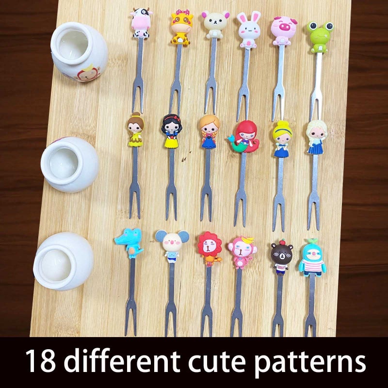 HENWAFX Fruit Fork  Cute Set of 6 Fruit Forks with Holder Stainless Steel Food Pick Forks for Kids Home (Cartoon+ fairy princess+Romani) - Image 2