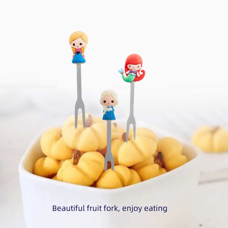 HENWAFX Fruit Fork  Cute Set of 6 Fruit Forks with Holder Stainless Steel Food Pick Forks for Kids Home (Cartoon+ fairy princess+Romani) - Image 4