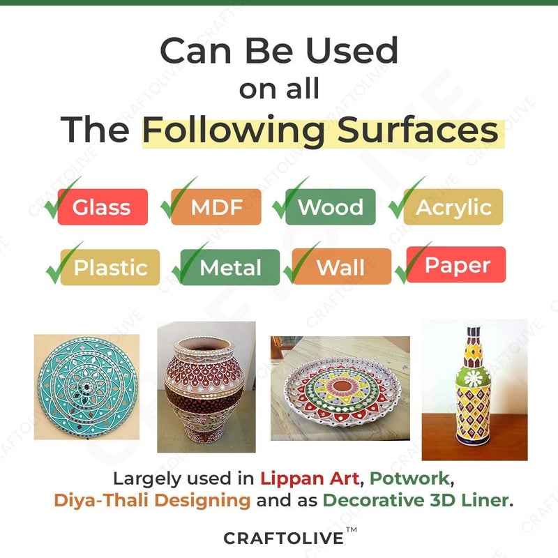 Craftolive أقماع سيراميك معجون أبيض للفنون والحرف، فن ليبان والأغراض الزخرفية (صديق للفنانين)، عبوة من 6 أقماع - Image 3