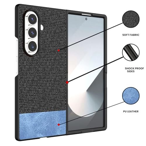 Kapa Soft Fabric & Leather Hybrid Protective Back Cover for Samsung Galaxy Z Fold 7 | Shockproof Slim Hard Anti Slip Back Case (Black,Blue) - Image 3
