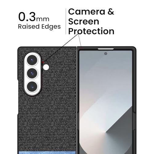 Kapa Soft Fabric & Leather Hybrid Protective Back Cover for Samsung Galaxy Z Fold 7 | Shockproof Slim Hard Anti Slip Back Case (Black,Blue) - Image 4