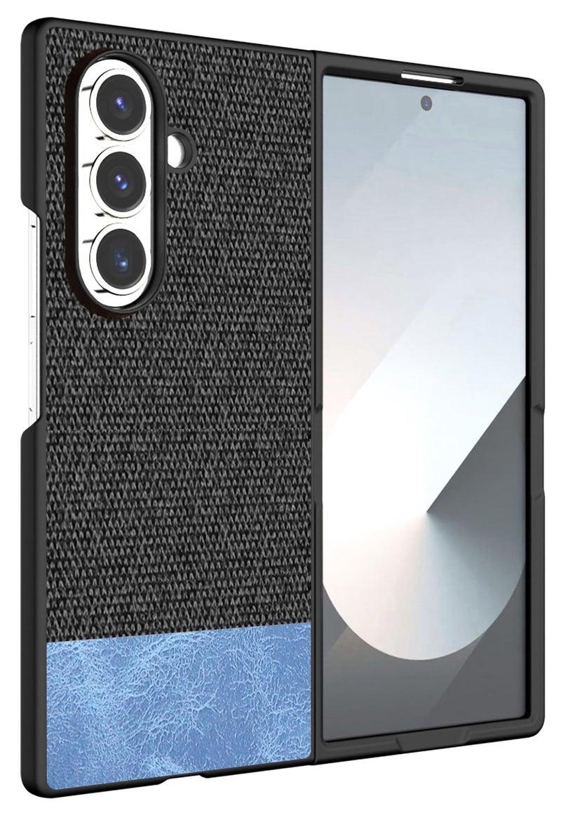 Kapa Soft Fabric & Leather Hybrid Protective Back Cover for Samsung Galaxy Z Fold 7 | Shockproof Slim Hard Anti Slip Back Case (Black,Blue) - Image 1