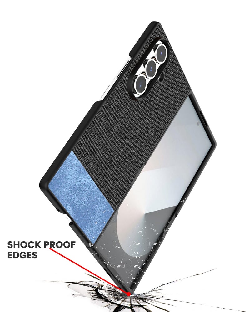 Kapa Soft Fabric & Leather Hybrid Protective Back Cover for Samsung Galaxy Z Fold 7 | Shockproof Slim Hard Anti Slip Back Case (Black,Blue) - Image 5