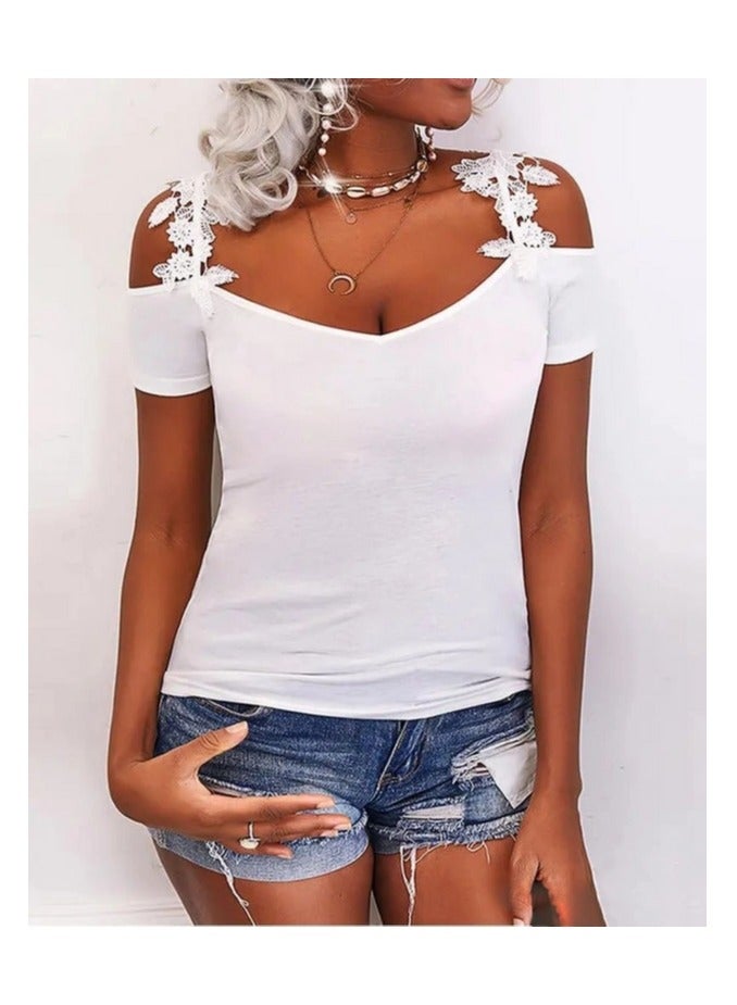 White Blouse with Crochet Sleeves - Image 1