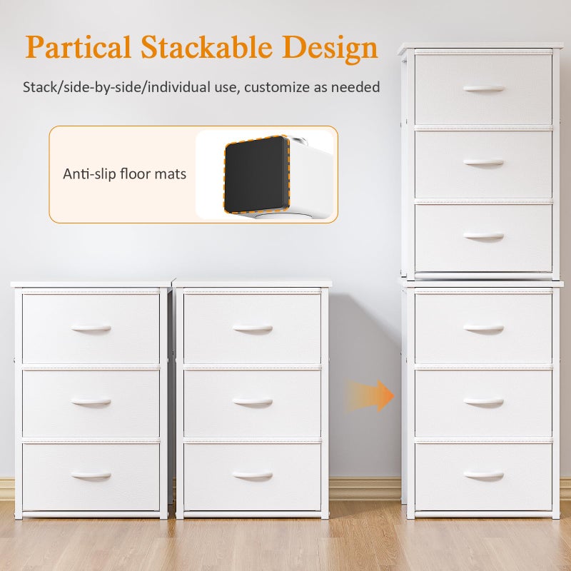 DAOUTIME 2-Pack Stackable Storage Drawers (6 Drawers Total), White Closet Drawers Organizer for Clothes with Wooden Top & Metal Frame, Freestanding or Stackable Dresser for Bedroom, Living Room, Under Bed - Image 3