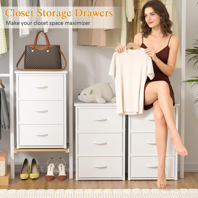 DAOUTIME 2-Pack Stackable Storage Drawers (6 Drawers Total), White Closet Drawers Organizer for Clothes with Wooden Top & Metal Frame, Freestanding or Stackable Dresser for Bedroom, Living Room, Under Bed - Image 5