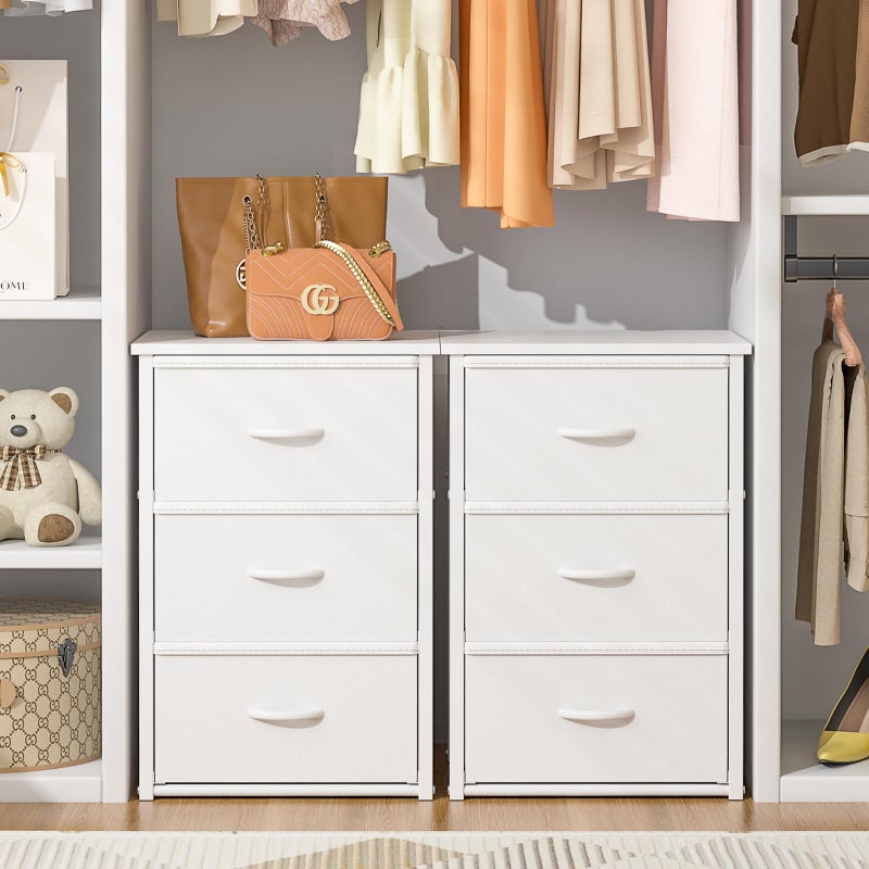 DAOUTIME 2-Pack Stackable Storage Drawers (6 Drawers Total), White Closet Drawers Organizer for Clothes with Wooden Top & Metal Frame, Freestanding or Stackable Dresser for Bedroom, Living Room, Under Bed - Image 1