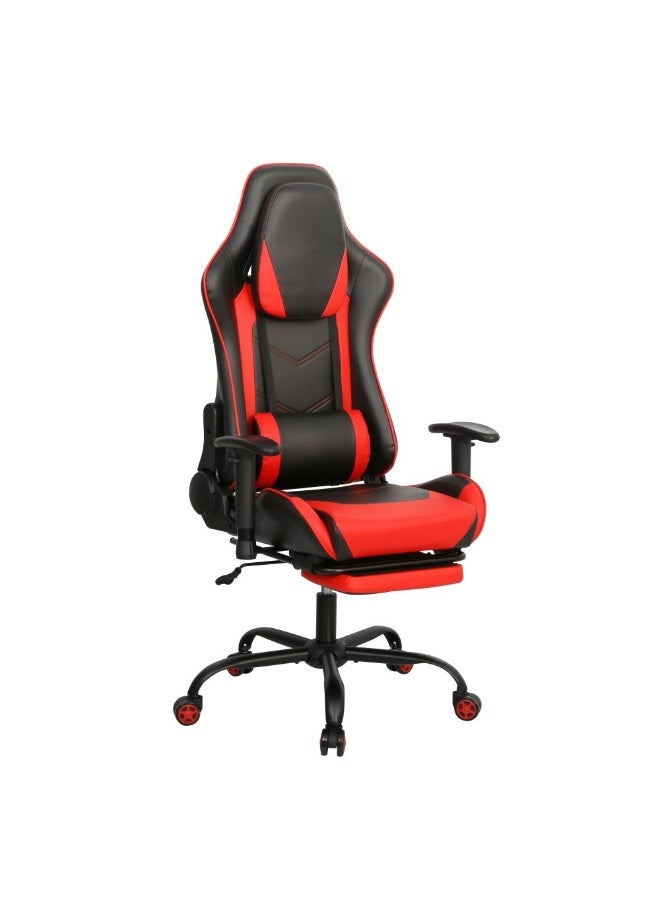 DANUBE HOME كرسي ألعاب بلاندا مع مسند للقدم - كرسي ألعاب مريح باللون الأسود/الأحمر لغرفة الألعاب - إطار معدني وتنجيد من الجلد الصناعي - الحجم: L71xW77.5xH126-136cm - Image 2