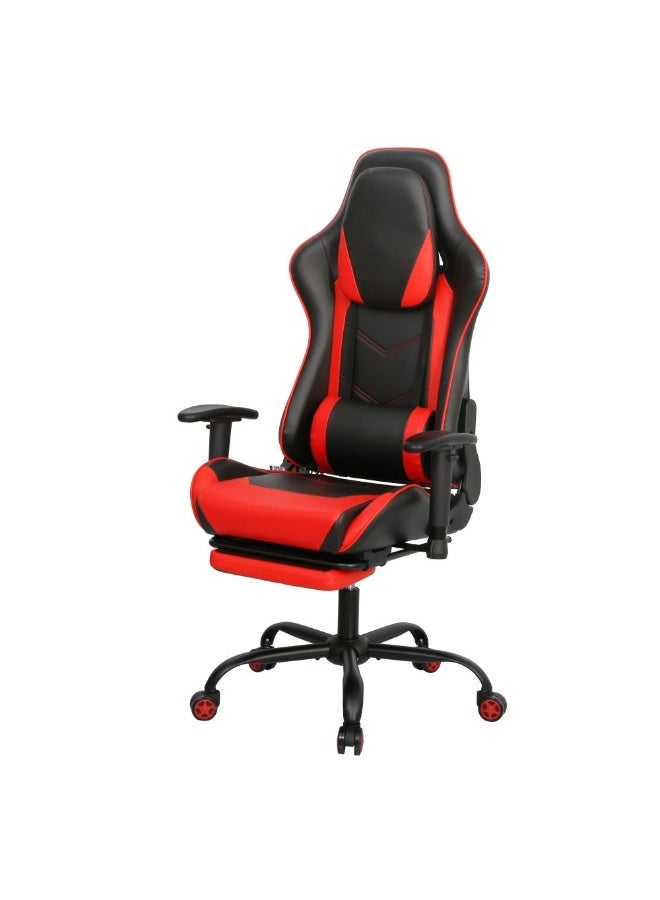 DANUBE HOME كرسي ألعاب بلاندا مع مسند للقدم - كرسي ألعاب مريح باللون الأسود/الأحمر لغرفة الألعاب - إطار معدني وتنجيد من الجلد الصناعي - الحجم: L71xW77.5xH126-136cm - Image 3