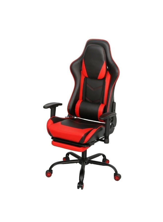 DANUBE HOME كرسي ألعاب بلاندا مع مسند للقدم - كرسي ألعاب مريح باللون الأسود/الأحمر لغرفة الألعاب - إطار معدني وتنجيد من الجلد الصناعي - الحجم: L71xW77.5xH126-136cm - Image 1