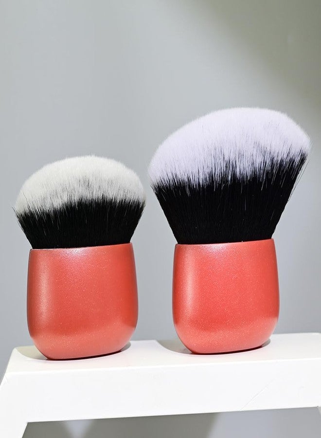 كوشين مجموعة فرش كابوكي بيضاوية فائقة النعومة من كوشين مكونة من قطعتين - فرش مكياج كثيفة الشعيرات، لتطبيق بودرة الوجه والجسم والكريم وأحمر الخدود ومستحضرات التسمير الذاتي (أحمر) - Image 1