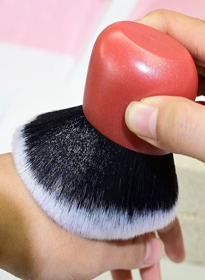 كوشين مجموعة فرش كابوكي بيضاوية فائقة النعومة من كوشين مكونة من قطعتين - فرش مكياج كثيفة الشعيرات، لتطبيق بودرة الوجه والجسم والكريم وأحمر الخدود ومستحضرات التسمير الذاتي (أحمر) - Image 5