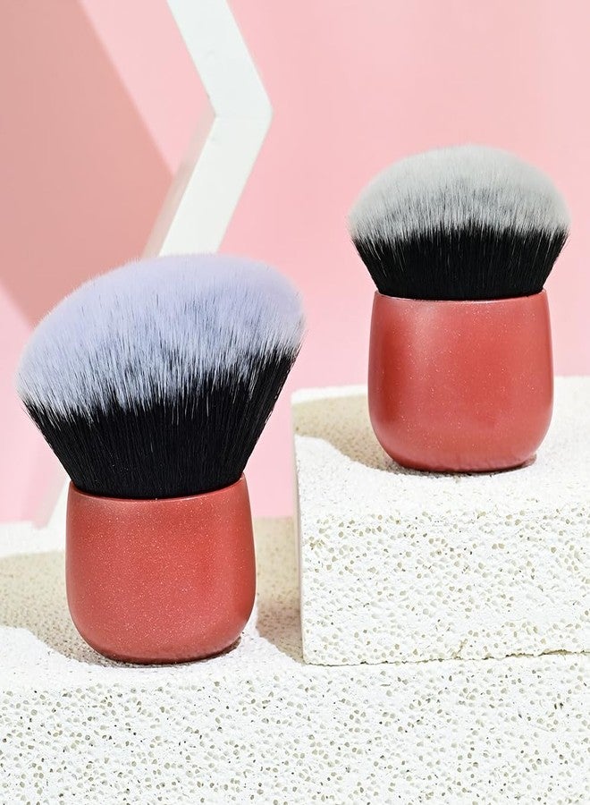 كوشين مجموعة فرش كابوكي بيضاوية فائقة النعومة من كوشين مكونة من قطعتين - فرش مكياج كثيفة الشعيرات، لتطبيق بودرة الوجه والجسم والكريم وأحمر الخدود ومستحضرات التسمير الذاتي (أحمر) - Image 2