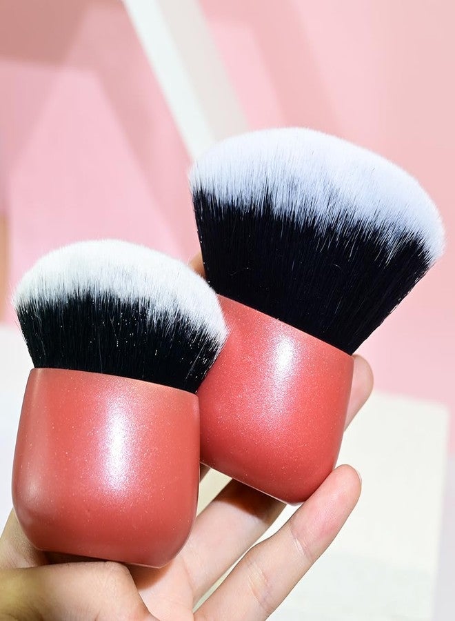 كوشين مجموعة فرش كابوكي بيضاوية فائقة النعومة من كوشين مكونة من قطعتين - فرش مكياج كثيفة الشعيرات، لتطبيق بودرة الوجه والجسم والكريم وأحمر الخدود ومستحضرات التسمير الذاتي (أحمر) - Image 4