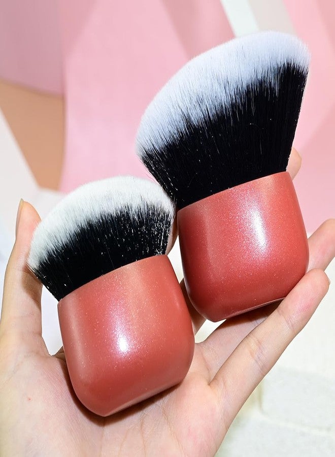 كوشين مجموعة فرش كابوكي بيضاوية فائقة النعومة من كوشين مكونة من قطعتين - فرش مكياج كثيفة الشعيرات، لتطبيق بودرة الوجه والجسم والكريم وأحمر الخدود ومستحضرات التسمير الذاتي (أحمر) - Image 3