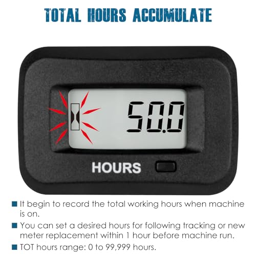 Runleader Digital LCD Hour Meter,AC/DC 5V to 277V for Lawn Mower Generator Motorcycle Golf Cart Forklift Scrubber Machine etc. - Image 2