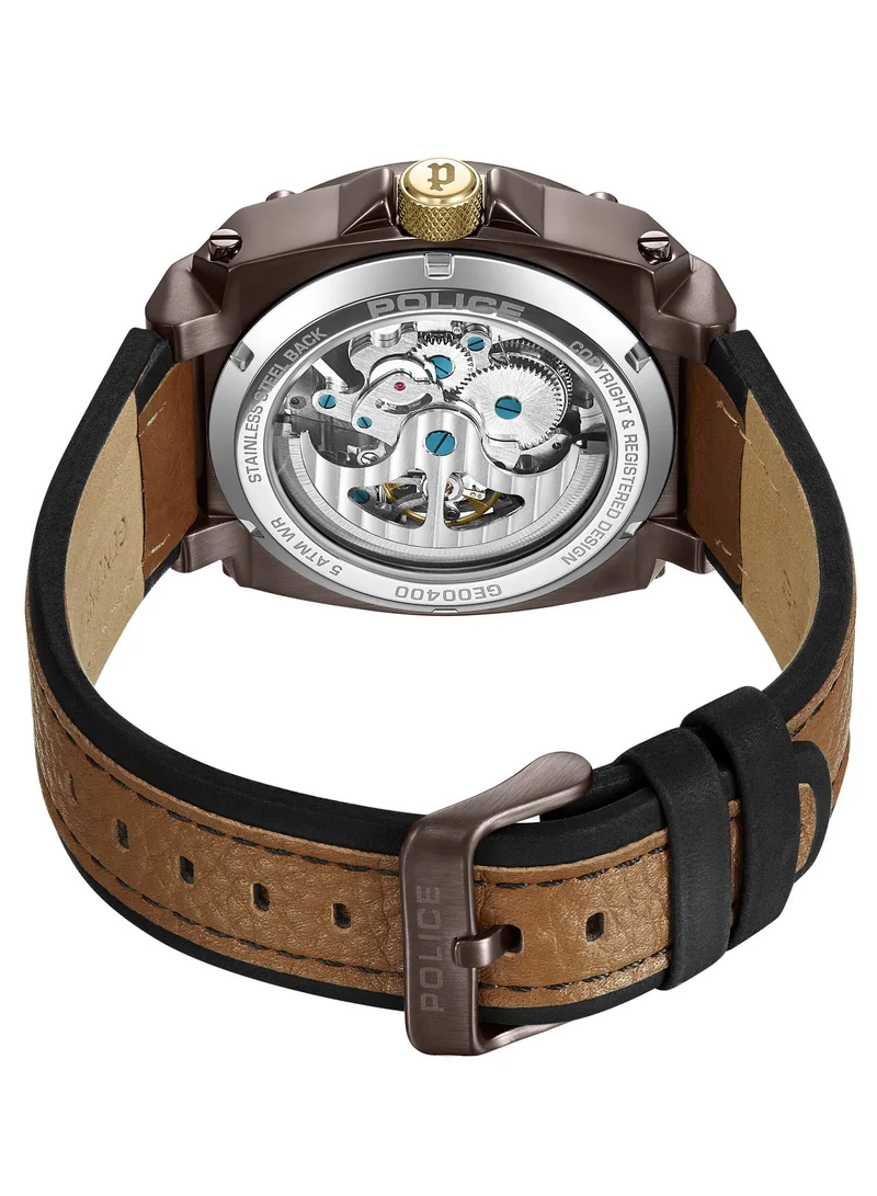 POLICE Norwood Brown Dial Tan Leather Strap Automatic Watch for Men 45mm