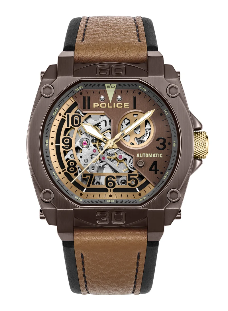 POLICE Norwood Brown Dial Tan Leather Strap Automatic Watch for Men 45mm