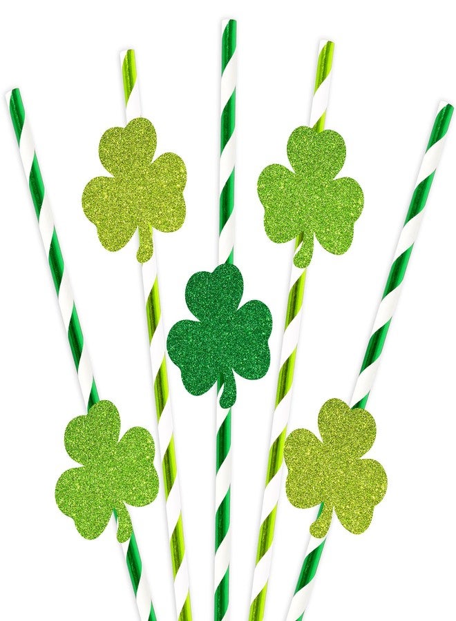 JarThenaAMCS مصاصات ورقية من JarThenaAMCS ليوم سانت باتريك 3 ألوان لامعة على شكل شمرخ للاحتفال بالمشروبات الكوكتيل لعيد إيرلندي لوازم حفلات عيد الميلاد 60 قطعة - Image 1