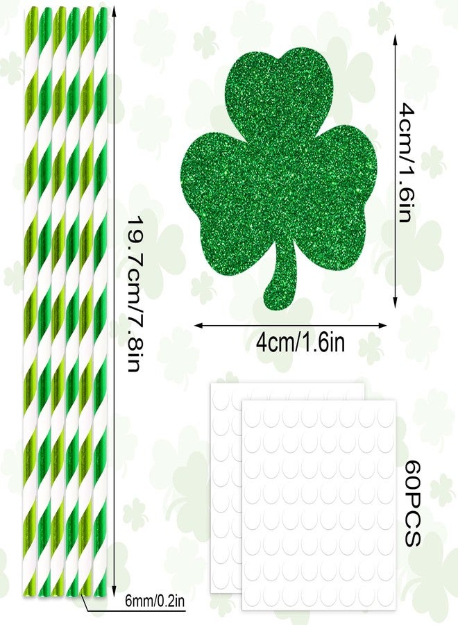 JarThenaAMCS مصاصات ورقية من JarThenaAMCS ليوم سانت باتريك 3 ألوان لامعة على شكل شمرخ للاحتفال بالمشروبات الكوكتيل لعيد إيرلندي لوازم حفلات عيد الميلاد 60 قطعة - Image 2
