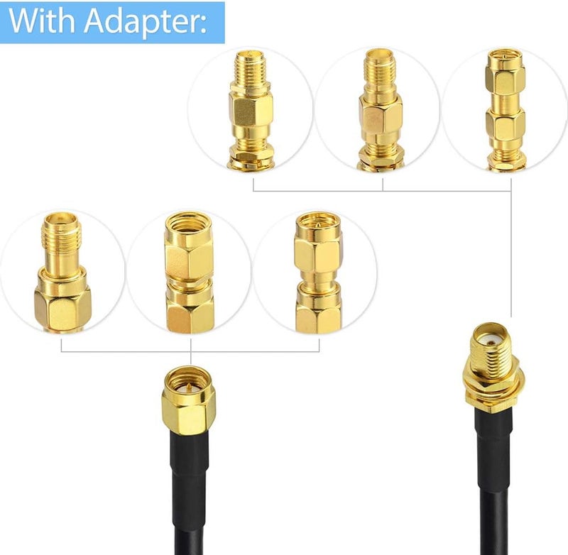 Superbat كابل RG58 محوري SMA ذكر إلى أنثى 15 قدم + مجموعة محولات 5 قطع SMA إلى SMA/RPSMA لوحدة WiFi SDR FPV هوائي راديو هام 3G 4G 5G LTE ADS-B GPS محول لاسلكي وغيرها. - Image 5