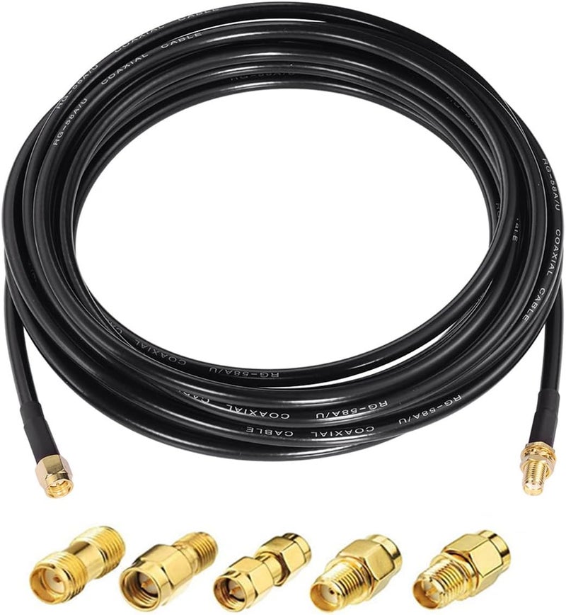 Superbat كابل RG58 محوري SMA ذكر إلى أنثى 15 قدم + مجموعة محولات 5 قطع SMA إلى SMA/RPSMA لوحدة WiFi SDR FPV هوائي راديو هام 3G 4G 5G LTE ADS-B GPS محول لاسلكي وغيرها. - Image 1