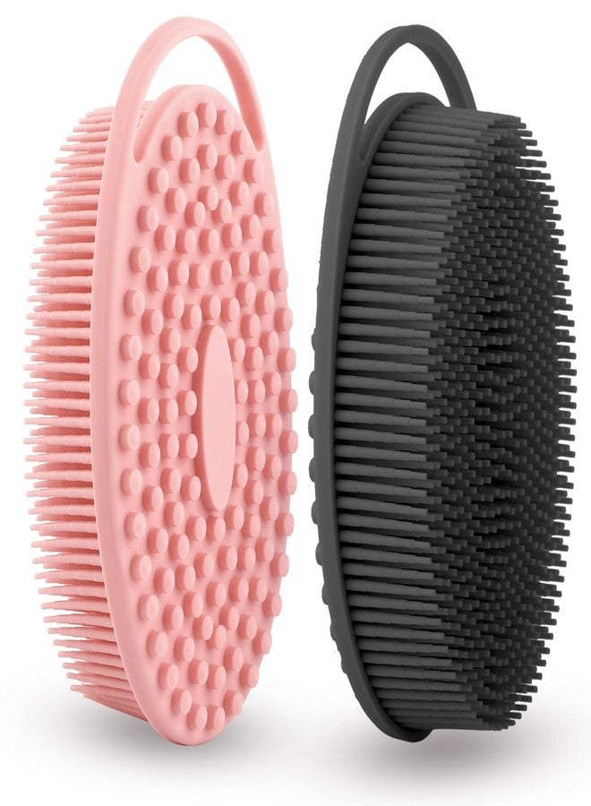tuzuxcux Silicone Body Scrubber 2 Pcs Silicone Loofah Exfoliating Body Scrubber for Men Women Soft Silicones Shower Scrubbers Double Sided Silicones Bath Bodys Brush for All Skin Lather Well, Black and Pink - Image 1