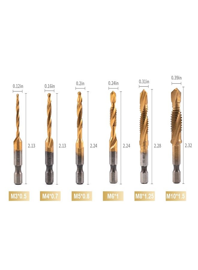 HIDOTOL Titanium Combination Drill and Tap Bits Set, 6 PC Metric Screw Taps, 3-in-1 Bit Tool for Drilling, Tapping and Countersinking - Image 2